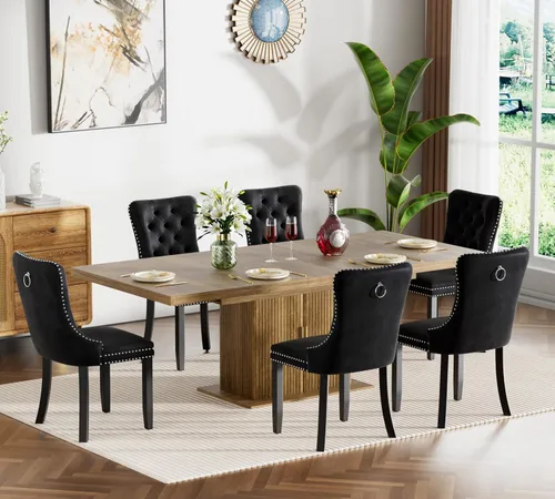 Vista 86 de Juego de mesa de comedor extensible de 5 piezas, juego de mesa de comedor extensible de estilo granja para 4, mesa de cocina expandible de madera