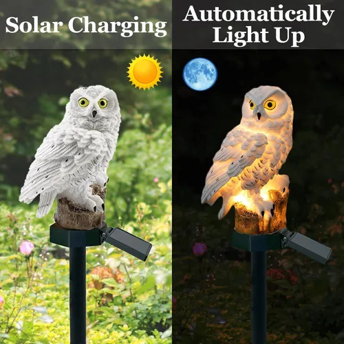 Vista 9 de DOUBLE 2 C Luz solar para jardín al aire libre, luz solar para jardín con poste de búho, luz LED impermeable de blanco cálido para jardín, patio