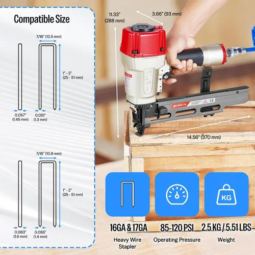 Vista 2 de meite Engrapadora de corona estándar de calibre 16 de 7/16 pulgadas, pistola de grapas neumática de construcción resistente para subsuelo