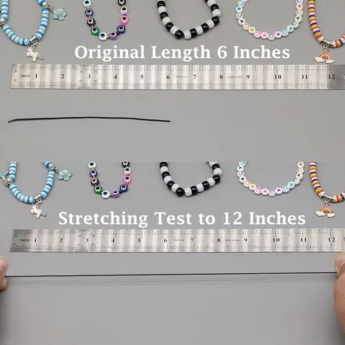 Vista 4 de Cuerda elástica para pulseras, 2 rollos de 1 mm de cuerda elástica resistente para hacer joyas, collares, encordado (negro)