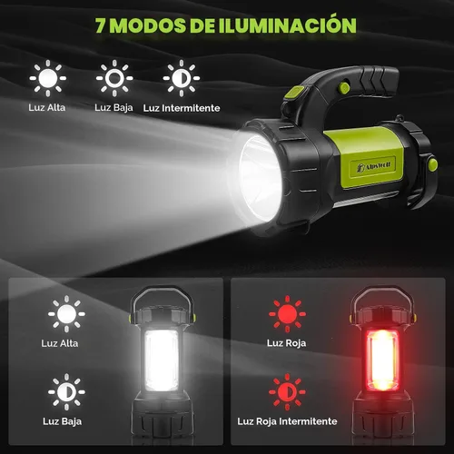 Vista 5 de Linterna de camping recargable, linterna LED con 800 lúmenes, 3600 mAh, correa incluida, luz de camping brillante portátil para emergencia