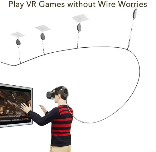 Vista 7 de KIWI design Gestión de cables VR, sistema de polea de techo compatible con HTC ViveVive ProRiftRift SLink Cable compatible con Quest 2QuestValve