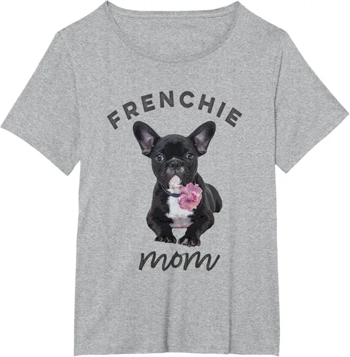 Vista 58 de Camiseta Bulldog Francés para Mujer, Frenchie Mom, Flor, Negro, S