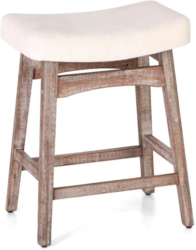 Vista 7 de Taburetes de altura para mostrador Sophia & William, taburetes de 24" con patas de madera maciza, taburetes de altura de mostrador tapizados en tela