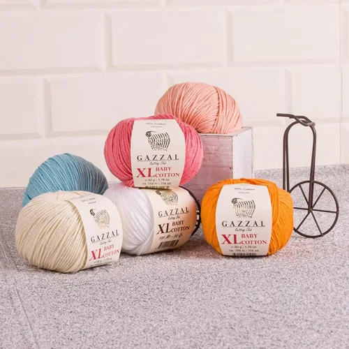 Vista 2 de Paquete de 2 (madeja) Gazzal Baby Cotton XL, 50% algodón suave, 50% acrílico, cada bola de 1.76 onzas / 114 yardas (344.5 ft), hilo de tejer, hilo