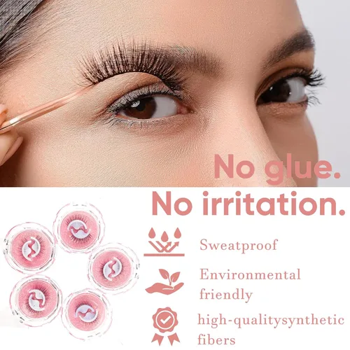 Vista 2 de Pestañas autoadhesivas, pestañas autoadhesivas densas 3D, pestañas de aspecto natural esponjoso, sin necesidad de pegamento, pestañas postizas