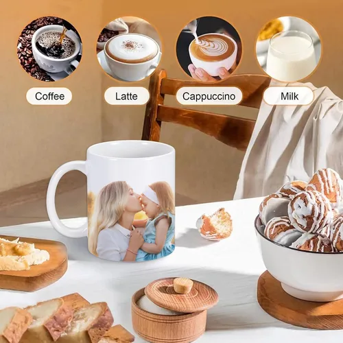Vista 6 de Tazas de café personalizadas, taza de 11 onzas para mamá con nombre de imagen, tazas de café personalizadas para mamá de hija e hijo, taza de foto