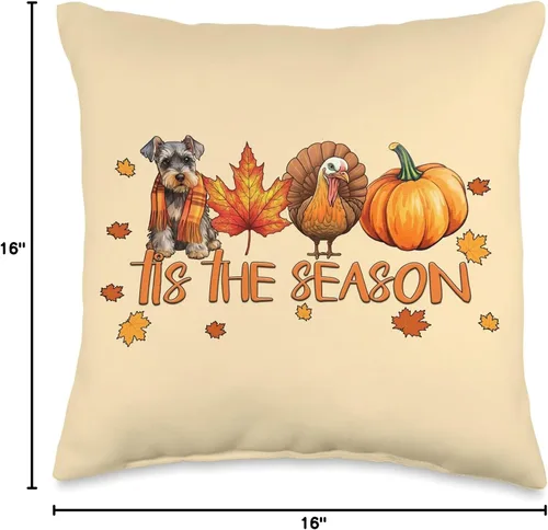 Vista 4 de Cute Dog Thanksgiving Fall Gifts for Her Tis The Season - Cojín miniatura de Schnauzer para otoño, Acción de Gracias, 16 x 16 pulgadas, multicolor