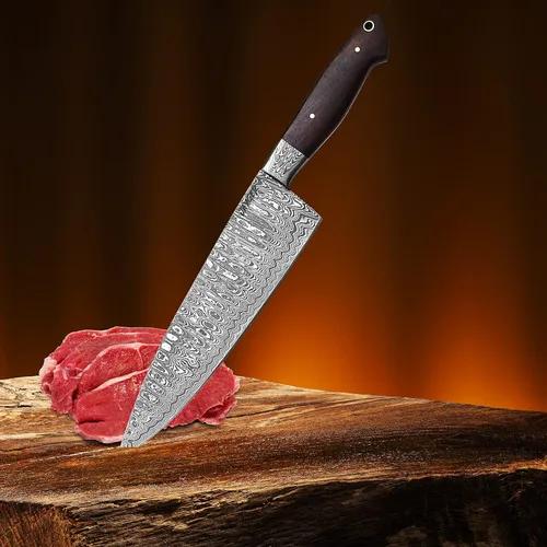Vista 5 de Cuchillo de chef de cocina de Damasco - Cuchilla afilada - Cuchillos profesionales de espiga completa Cuchillo de carnicero - Cuchillo de barbacoa