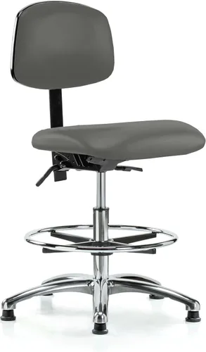 Vista 71 de Perch - Silla de laboratorio con ruedas cromadas con soporte de respaldo ajustable, altura del escritorio de 17 a 22 pulgadas, tela negra