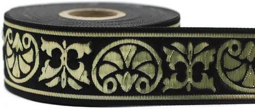 Vista 2 de Carrete de 11 yardas 1.37 pulgadas palmeras negro y dorado Jacquard cinta tapicería tela costura adornos suministros DIY 35058