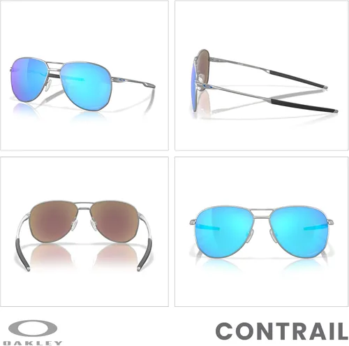 Vista 3 de Oakley Contrail OO4147 - Lentes de sol de aviador para hombre + paquete con correa de accesorio + paquete con kit de cuidado de diseñador iWear