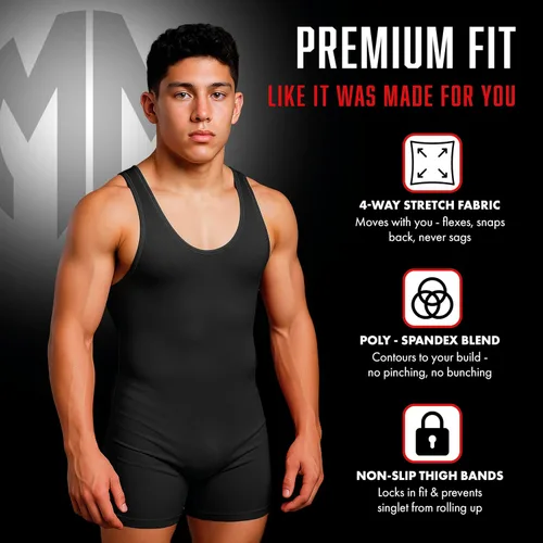 Vista 2 de Matman Edge Wrestling Singlet Hombres Niños Spandex Levantamiento de Pesas Color Sólido