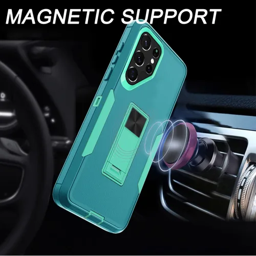 Vista 3 de Funda compatible con Samsung Galaxy S22 Ultra 5G, soporte magnético integrado, resistente híbrido de doble capa, a prueba de golpes, funda