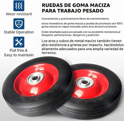 Vista 4 de AR-PRO - Conjunto de ruedas de goma sólida sin planos de 6 x 1.5 pulgadas, ruedas de repuesto para carretilla de mano con rodamientos de bolas