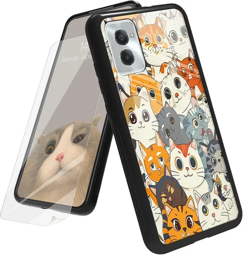 Vista 62 de Funda para Motorola Moto G Play 4G 2024 con protector de pantalla, parte trasera de vidrio templado + funda de silicona suave TPU absorción
