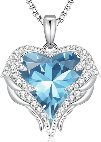 Vista 17 de CDE Angel Wings Heart Birthstone Pendant Necklace Gift for Women Negro-01&07-Piedra natal roja rubí