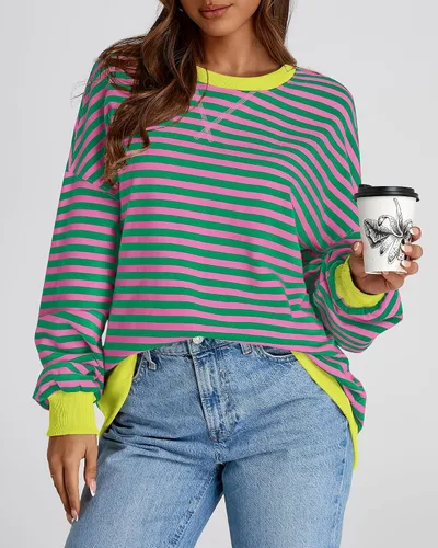 Vista 6 de BTFBM Sudadera de gran tamaño para mujer 2026 otoño Rosado/Verde