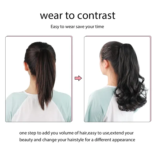 Vista 5 de Extensiones de pinza de cabello rubio, extensiones de cola de caballo para mujer, extensiones de cabello rizado de 16 pulgadas, extensiones
