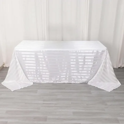 Vista 8 de Efavormart - Mantel redondo de satén a rayas blancas y negras de 120 pulgadas sin costuras para decoración de bodas, fiestas, eventos Negro