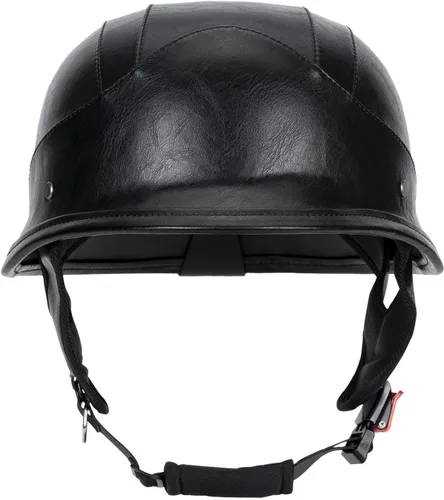 Vista 2 de Casco de motocicleta estilo alemán M35 hecho a mano de cuero retro 1/2 vintage casco de media cara para adultos, hombres y mujeres, aprobado por