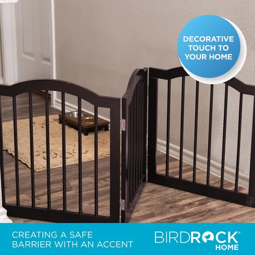 Vista 4 de INTERNET'S BEST Puerta para perros con parte superior arqueada, 3 paneles, barrera de madera para mascotas de 24 pulgadas de alto para perros