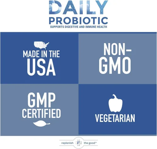 Vista 8 de Replenish the Good Probiótico diario para adultos Suplemento vegano con 6 mil millones de UFC Apoya la salud digestiva Ofrece 15 veces más