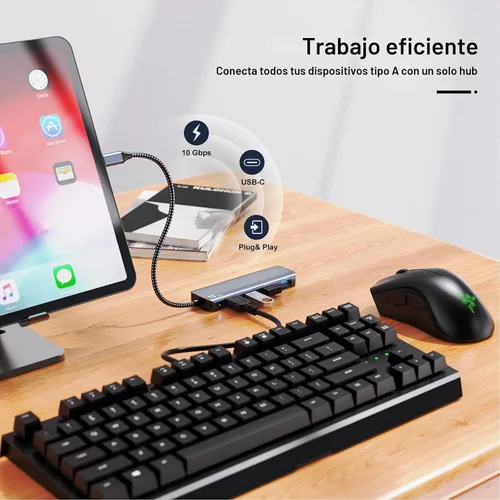 Vista 4 de Hub USB 3.1, SUODAO 10Gbps USB C a USB Hub, 4 puertos USB 3.1/3.2 Gen 2 Hub, aluminio SuperSpeed Tipo C a 4 puertos USB 3.2 de 10 Gbps para laptop