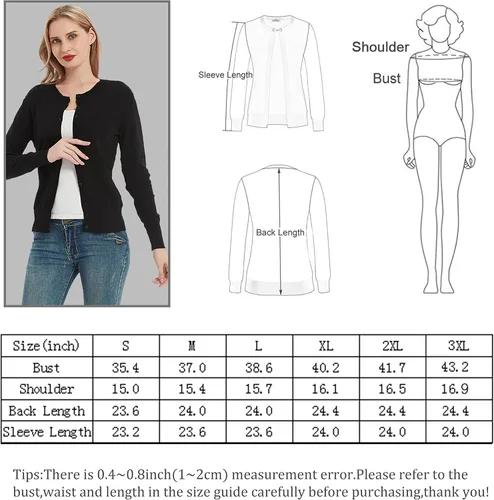 Vista 5 de Women's Crew Neck Button Down Long Sleeve Cardigan Sweater