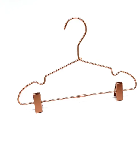 Vista 6 de Perchas de metal para ropa de bebé de 12.5 pulgadas, ganchos de oro rosa, colgador, para niños, pantalones, exhibición, almacenamiento, paquete de 10