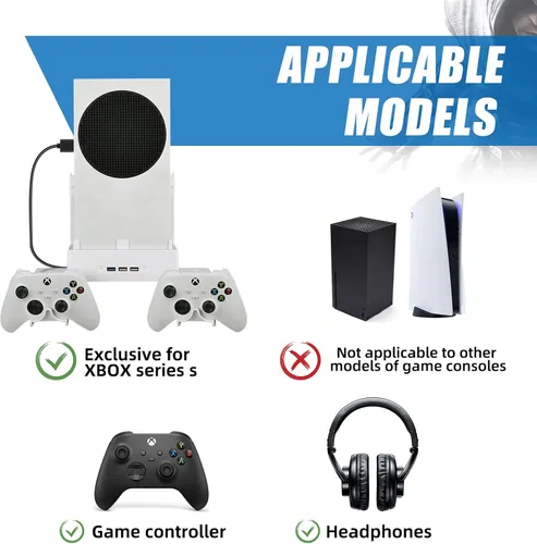 Vista 4 de Wall Mount Cooling Fan for Xbox Series S with 2 Fan and 3 USB Port Xbox Series S Wall Mount Kit with Controller Holder & Headphone Hanger Wall Mount