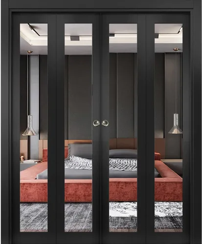Vista 16 de Lucia 1299 - Puertas plegables plegables para armario corredizo de 2 x 18 x 80 pulgadas, color negro mate con espejo, juego de herrajes de molduras