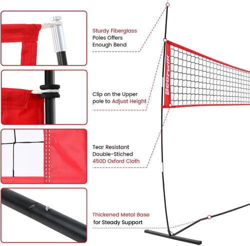 Vista 6 de Bearwill Volleyball Net, 12FT/20FT Portable Volleyball Net for Backyard, Freestanding Volley Ball Set Height Adjustable with Carry Bag, Volley Ball