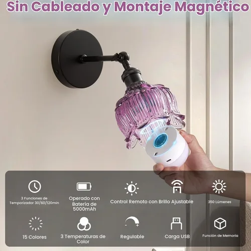 Vista 5 de Vintage Battery Operated Wall Sconces: Gothic Wireless Rechargeable Light