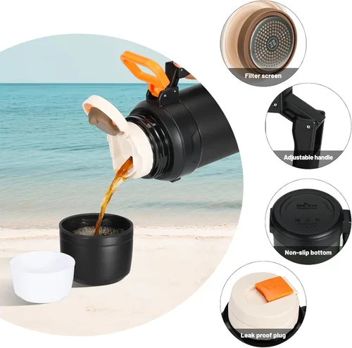 Vista 4 de 88oz Botella grande de termo para café para viajes, botella de agua de acero inoxidable aislada de 2500ml con taza y asa, jarra de agua para bebidas