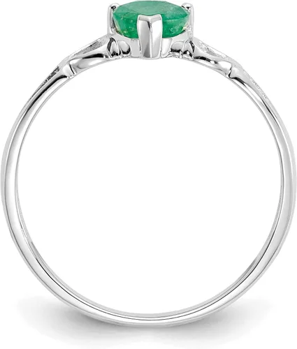 Vista 2 de Anillo de piedra natal de esmeralda auténtica pulida de oro blanco de 10 quilates, Oro, Esmeralda