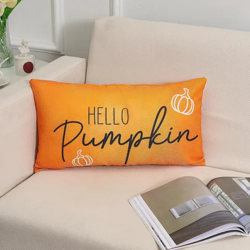 Vista 3 de wyooxoo Fundas de almohada de otoño de 12 x 20 pulgadas, fundas de almohada de otoño con texto en inglés "Hello Pumpkin", fundas de almohada