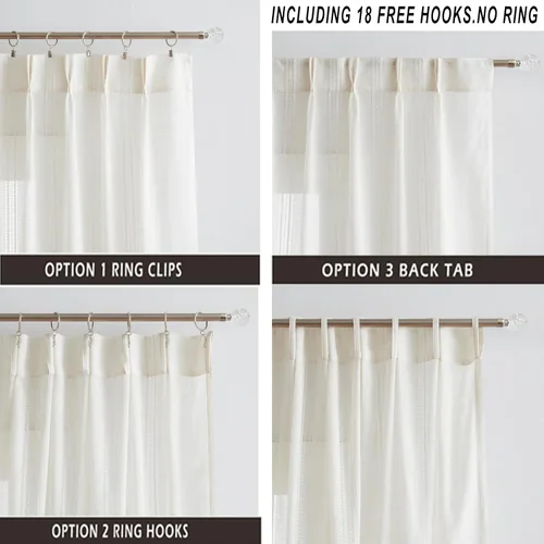 Vista 3 de Kayne Studio Cortinas Plisadas de Lino Natural Semitransparentes con Mezcla, Cortinas Estilo Granja Filtradoras de Luz con Ganchos para Sala