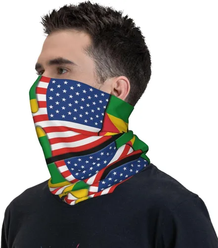 Vista 5 de Neck Gaiter Sao Tome and Principe and American Flag USA Jigsaw Face Cover Scarf Uv Sun Protection Balaclava Head Mask for Men Women Fishing Mask