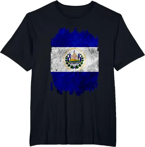 Vista 34 de Camiseta con bandera de El Salvador de El Salvador con diseño de bandera de El Salvador, Negro, S