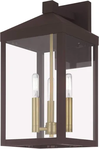 Vista 4 de Livex Lighting 20584-07 Linterna de pared para exteriores de transición de tres luces de la colección Nyack en acabado bronce/oscuro Bronce