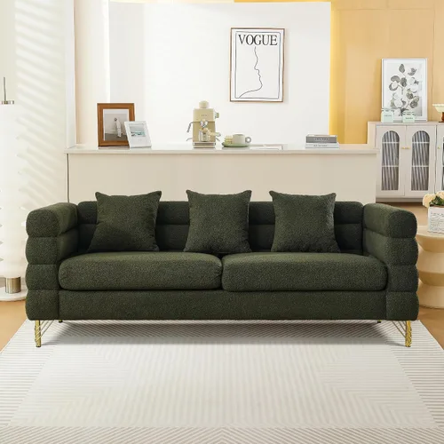 Vista 3 de mikibama Juego de sofá Teddy de lujo para sala de estar, muebles de decoración moderna sofá seccional, sofá de 3 plazas y loveseat con 5 almohadas