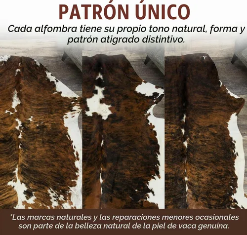 Vista 5 de HIDES BAZAAR Alfombra de Piel de Vaca Atigrada Marrón Premium con Patrón Único Marrón, Negro y Blanco - Alfombras de Piel de Vaca Natural Hechas