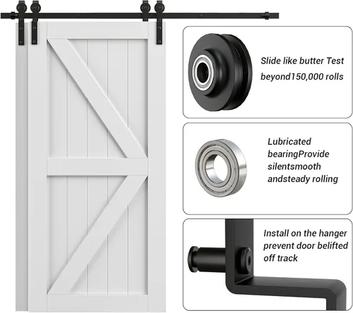 Vista 5 de Kit de herrajes para puerta corrediza de granero de 4 pies, herrajes de puerta corredera de modo de riel combinado, puertas de madera dobles