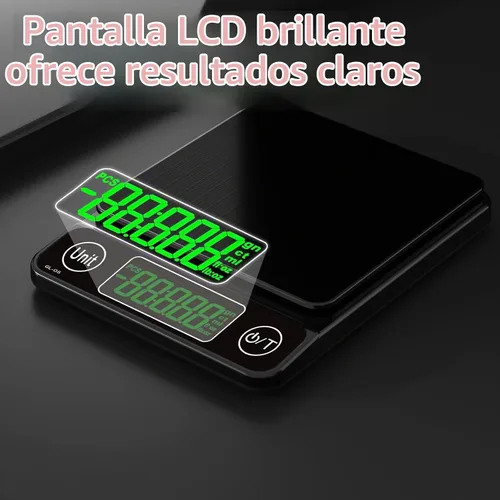 Vista 5 de Báscula digital de cocina para alimentos, báscula de café de 17.64 oz/0.01, báscula digital de alimentos, 7 unidades de gramos para hornear