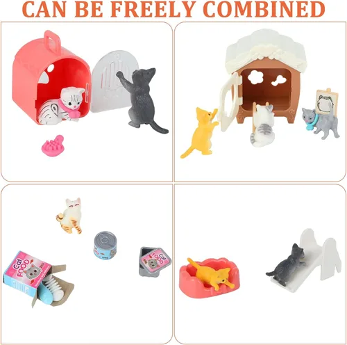Vista 3 de Juego de figuras de gato, paquete de 40 juguetes de simulación para mascotas, figuras realistas de gato, juguetes de plástico para el cuidado