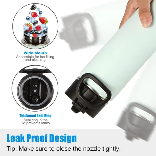 Vista 4 de Volhoply Botellas de agua aisladas de 22 onzas con tapa con popote, botella deportiva de acero inoxidable con asa, tazas de agua de metal al vacío