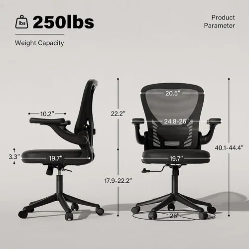 Vista 2 de GYI - Silla de escritorio ergonómica de malla, color negro Brazos abatibles 3D, soporte lumbar ajustable, altura ajustable, sala de estudio