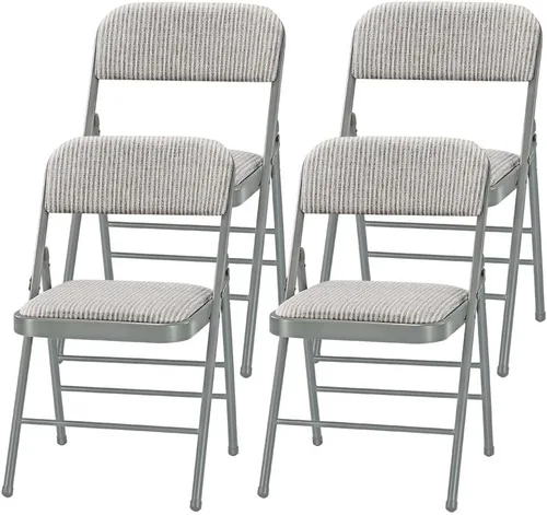 Vista 10 de Paquete de 2 sillas plegables acolchadas de espuma de metal con marco de acero (negro, gris, blanco) (paquete de 2, tela gris)