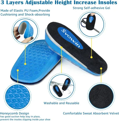 Vista 4 de Svowin Plantillas de Aumento de Altura Ajustables de 3 Capas – Insertos de Elevación de Talón y Copas Acolchadas para el Talón para Dolor de Talón